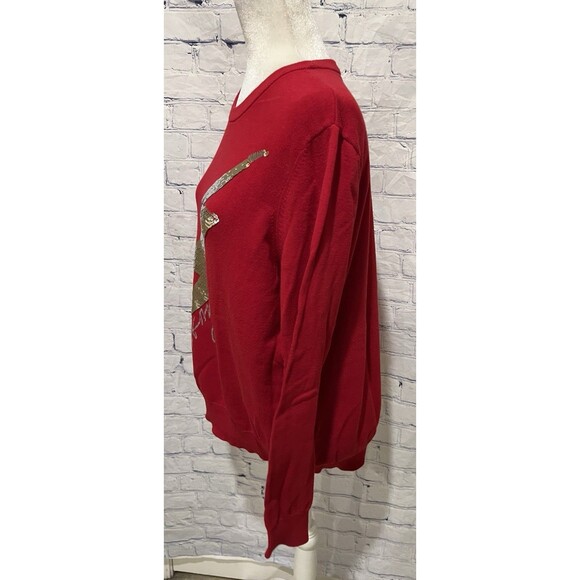 DKNY Womens Metallic Sequin Red Long Sleeve Cotton Sweater Size XL - Picture 4 of 7